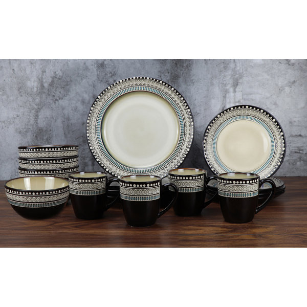 Lorren Home Trends 16 Piece Glazed Dinnerware Set, Service for 4